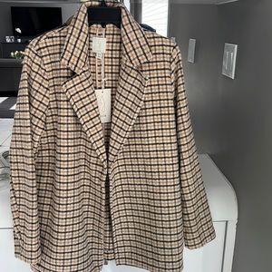 JOIE Tan Black Plaid Soft Open Jacket Size Medium/ Brand New
